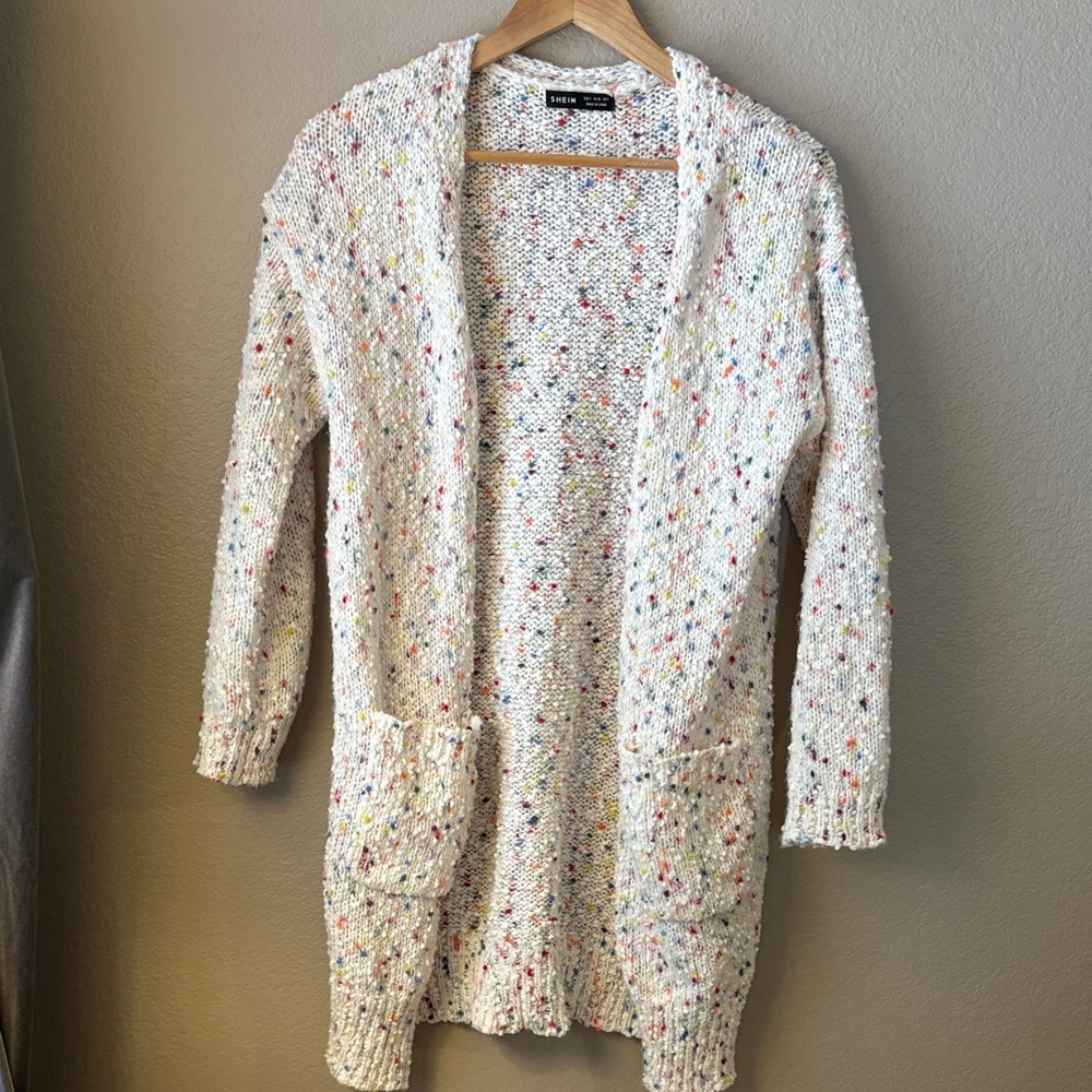 SHEIN White Chunky Knit Cardigan Sweater